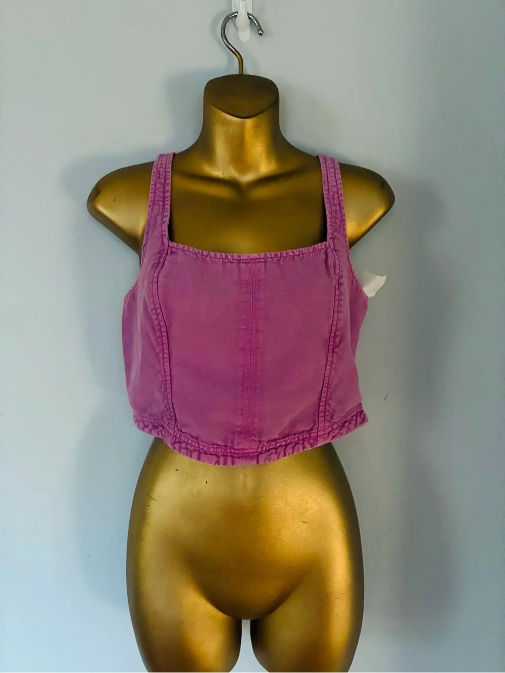Pilcro Anthropologie Pink Denim Corset Crop Top Size Small Square Neck Y2K